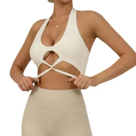 apricot halter neck sports bra